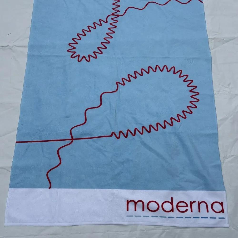 Moderna Bath Beach Towel Pharmaceutical Pharma Promo 34x58” Preowned